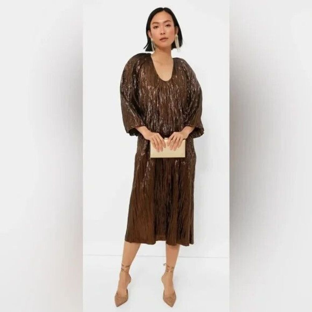 NEW TUCKERNUCK Hyacinth House Bronze Metallic Dorinda Plisse Dress X Small